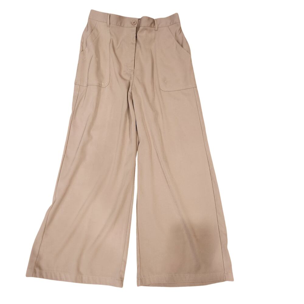 max‎ studio london Khaki Wide Leg Pants Size Large Partial Elastic Band